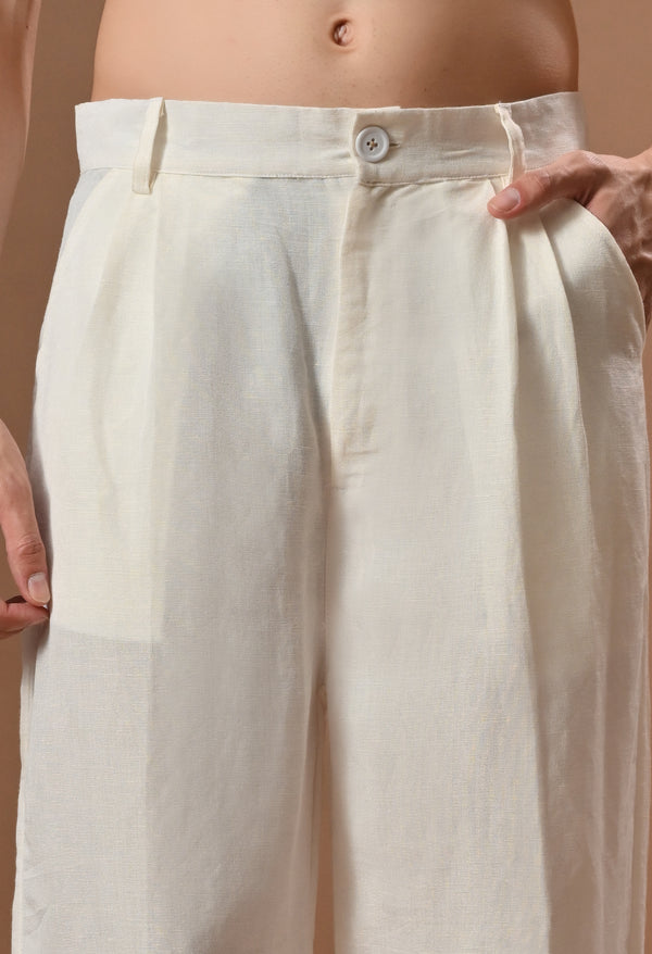Men semi formal loose fit off white trouser alternate view