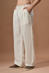Men semi formal loose fit off white trouser