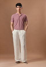 Men semi formal loose fit off white trouser