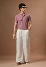 Men semi formal loose fit off white trouser