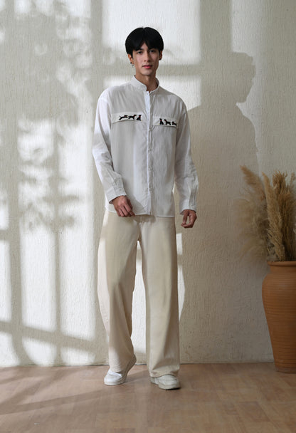 White Dog Chase Embroidered Shirt