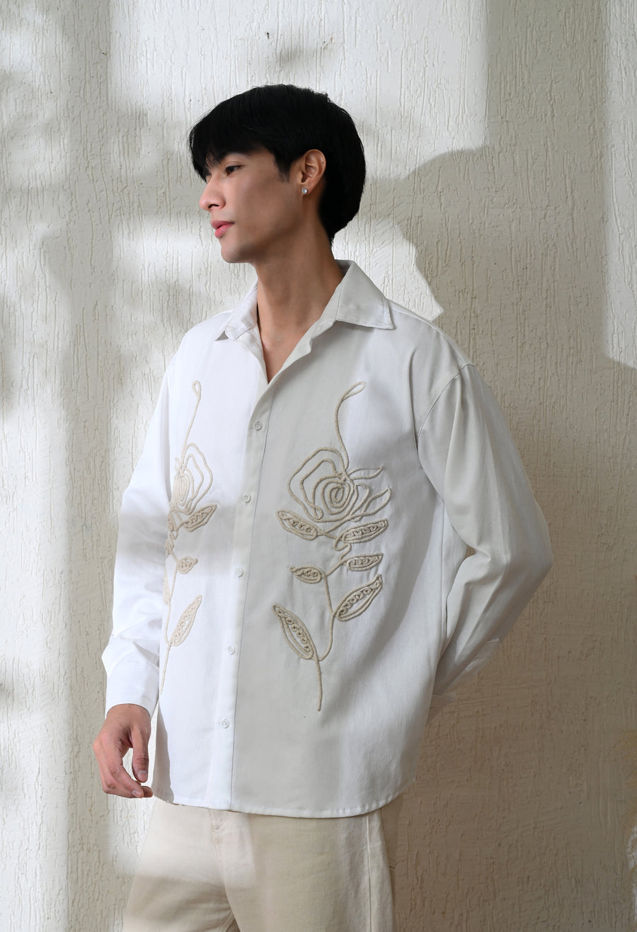 Men's Line Rose embroidered shirt in white – La Moon