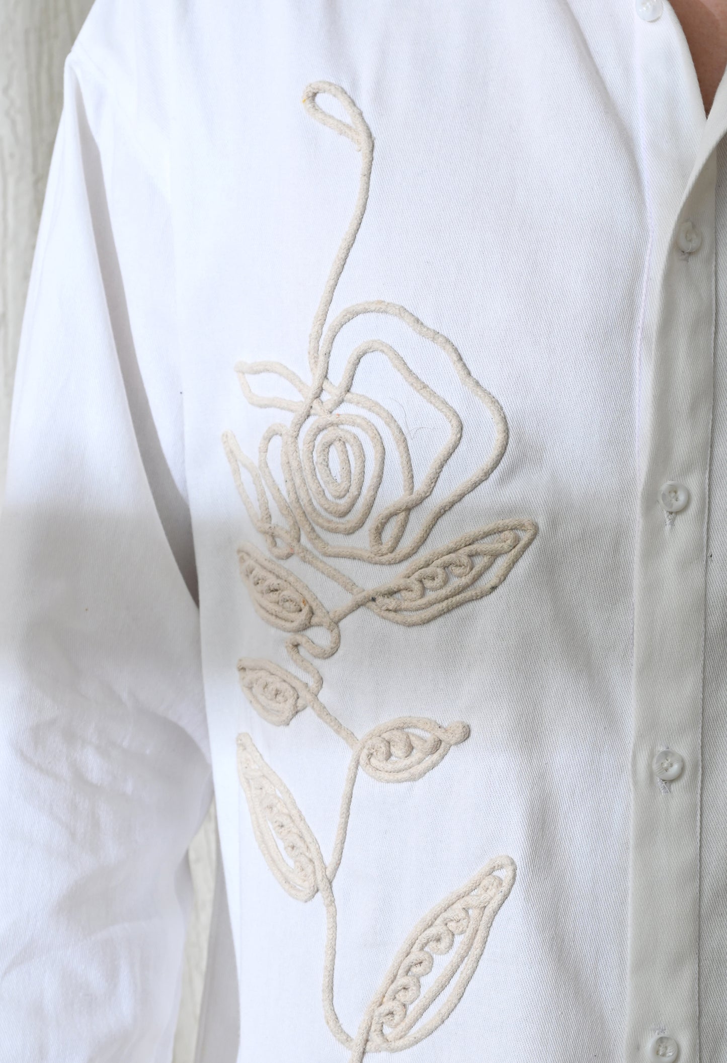 White Line Rose Embroidered Shirt