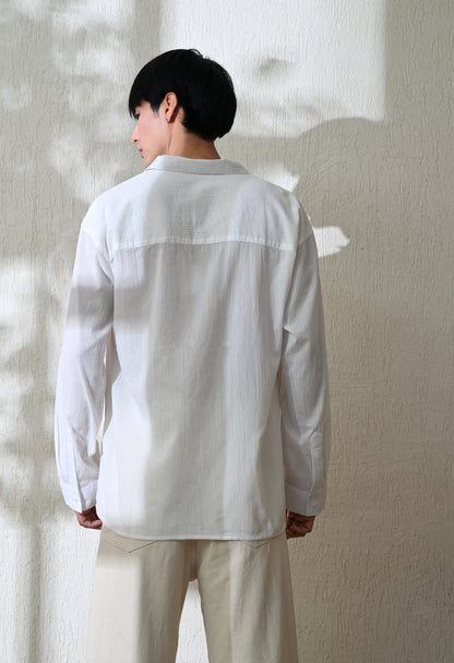 White Whispering Petal Textured Embroidered Shirt