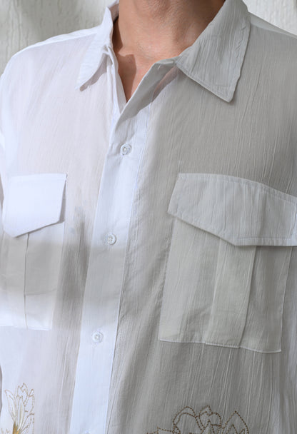White Whispering Petal Textured Embroidered Shirt