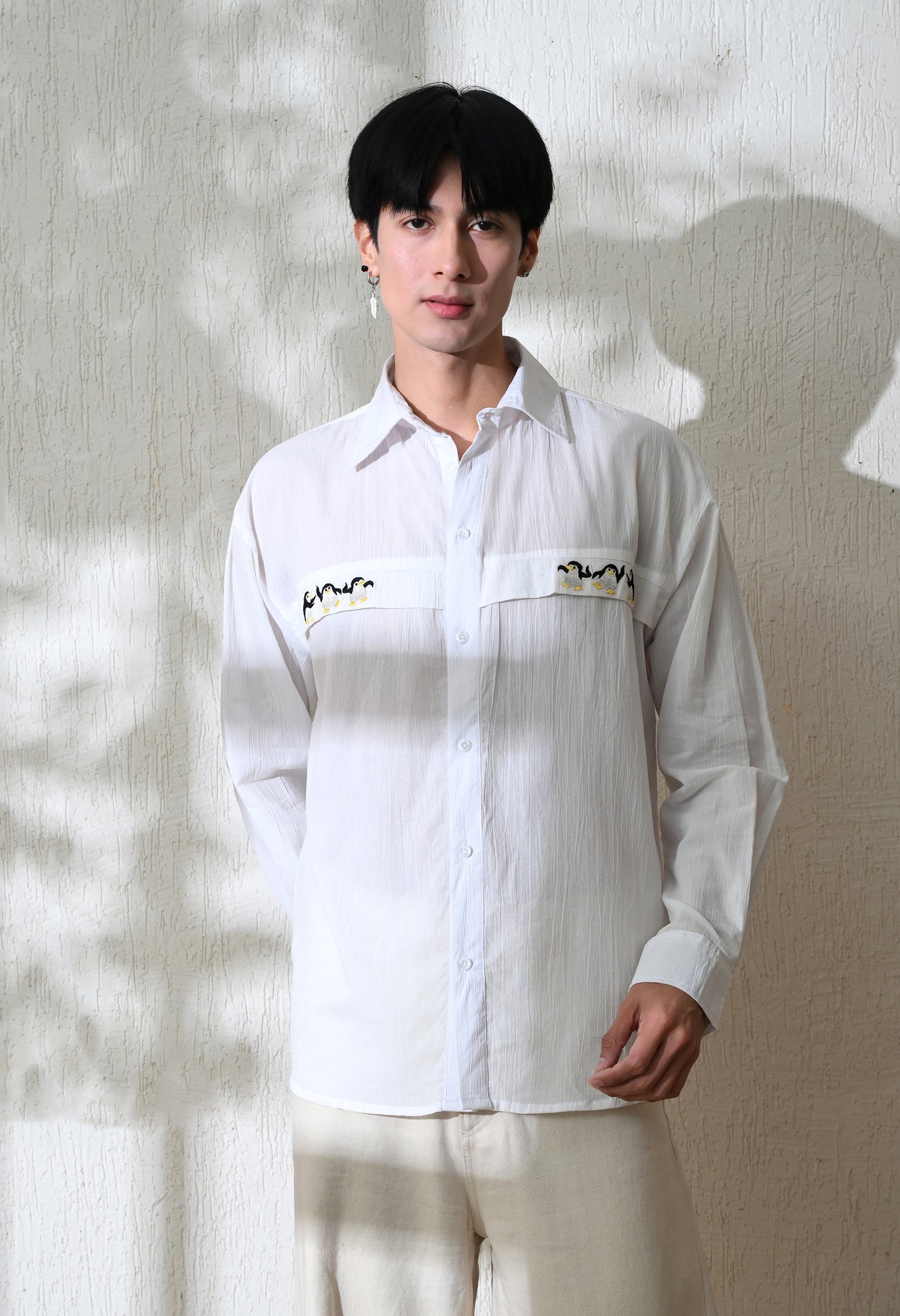 White Penguin Parade Embroidered Shirt