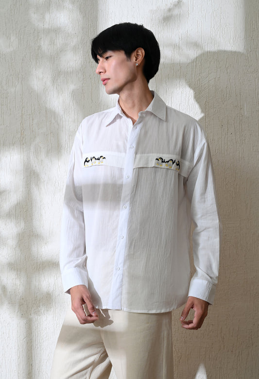 White Penguin Parade Embroidered Shirt