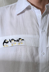 Women's Penguin Parade embroidered shirt in white – La Moon
