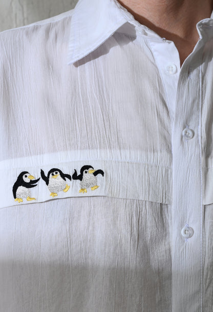 White Penguin Parade Embroidered Shirt