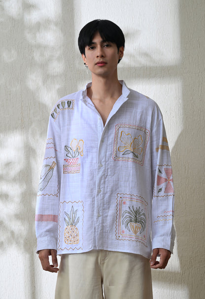 White Secret Meadow Embroidered Shirt