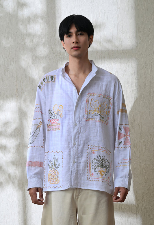 White Secret Meadow Embroidered Shirt