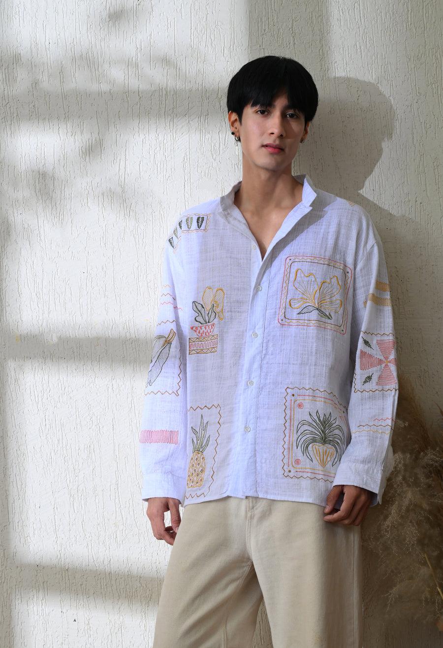 Men's Secret Meadow embroidered shirt in white – La Moon