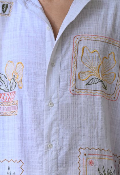 White Secret Meadow Embroidered Shirt