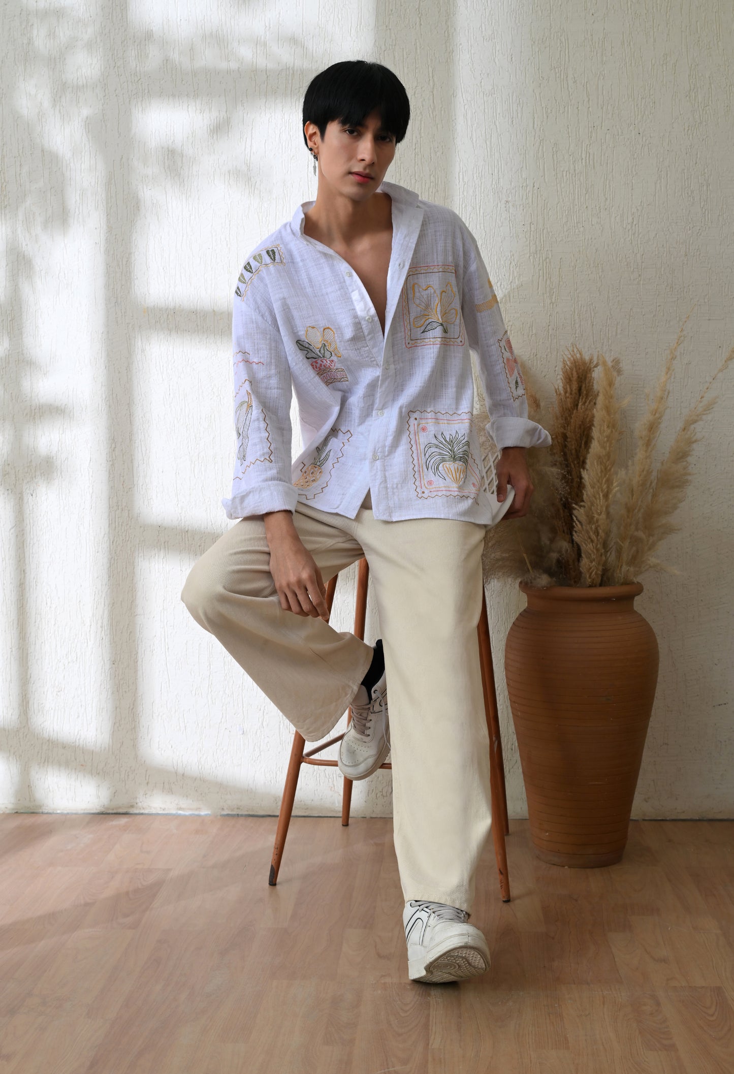 White Secret Meadow Embroidered Shirt