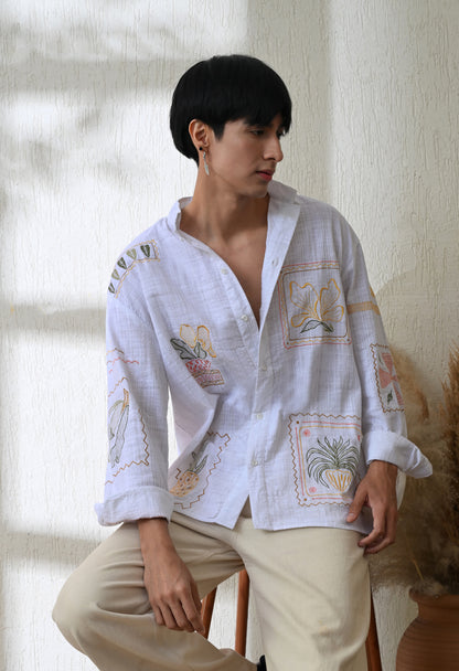 White Secret Meadow Embroidered Shirt