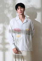 Men White Pocket Posy Embroidered Shirt