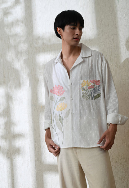 White Pocket Posy Embroidered Shirt