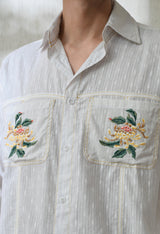 Men's Pocket Blossom embroidered shirt in white – La Moon