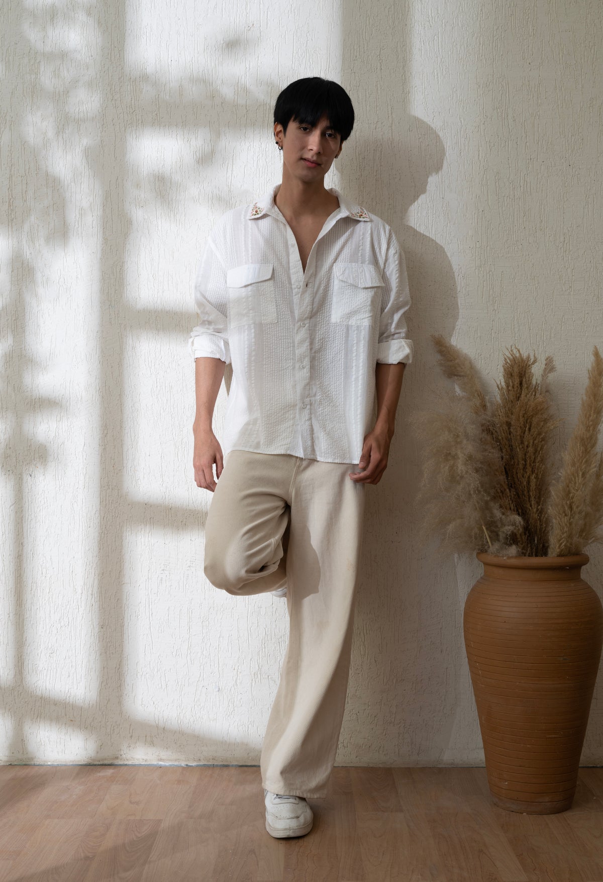 Men's Spring Bloom embroidered shirt in white – La Moon