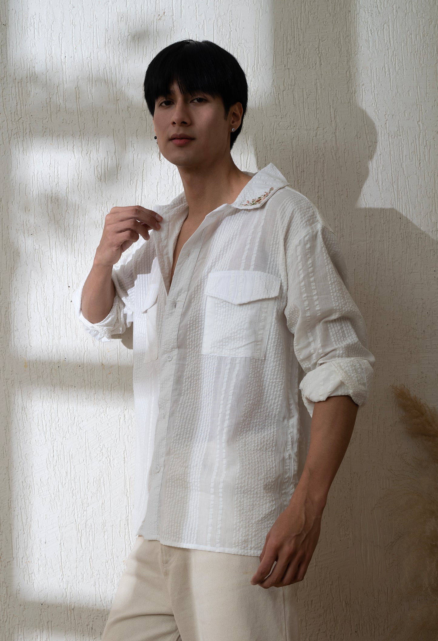 White Spring Bloom Embroidered Shirt