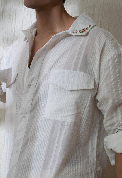 White Spring Bloom Embroidered Shirt