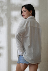 Women White Pocket Blossom Embroidered Shirt