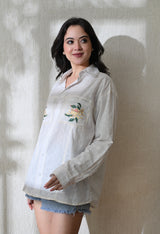 Women's Pocket Blossom embroidered shirt in white – La Moon