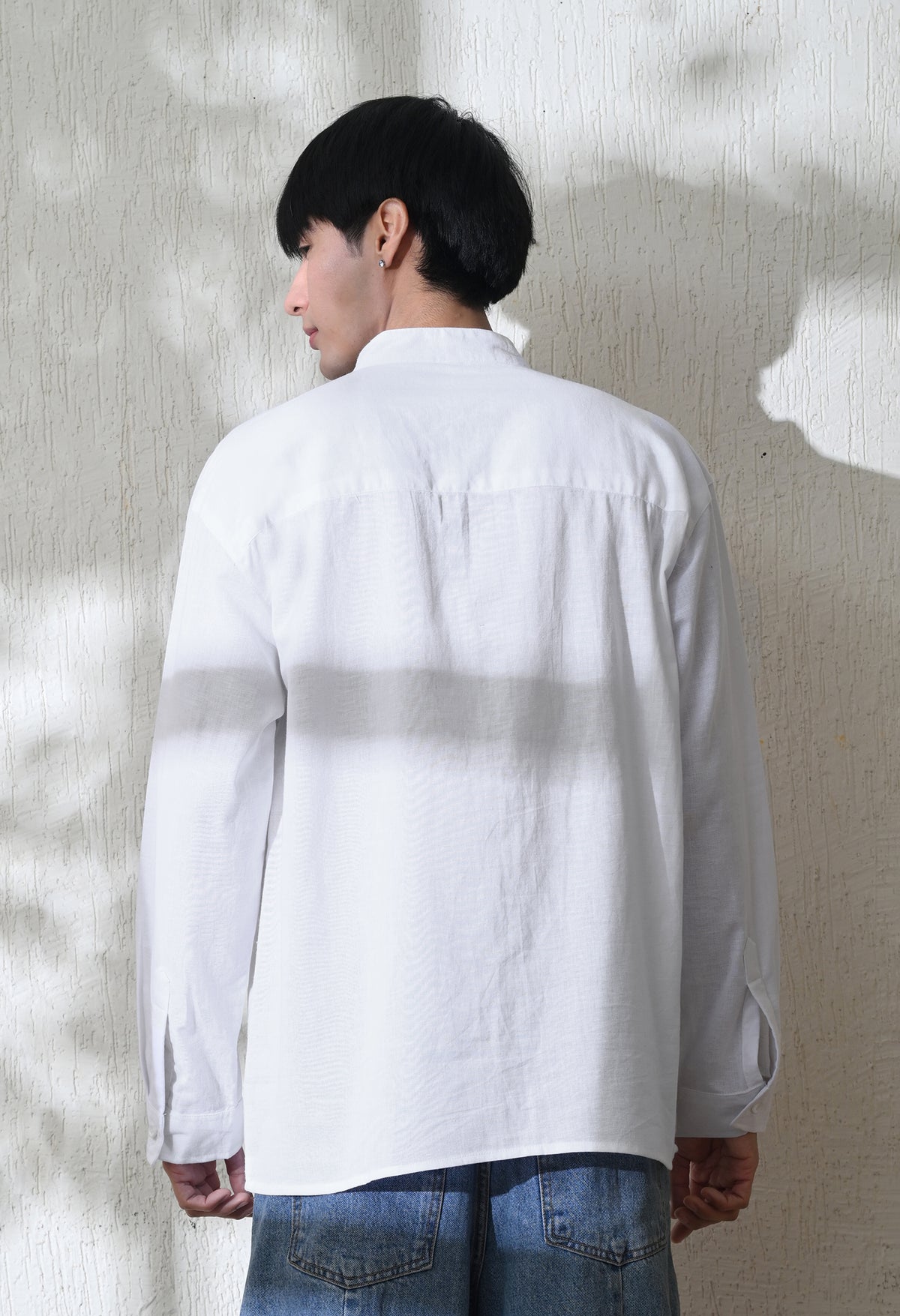 Men White Botanical Linen Embroidered Shirt
