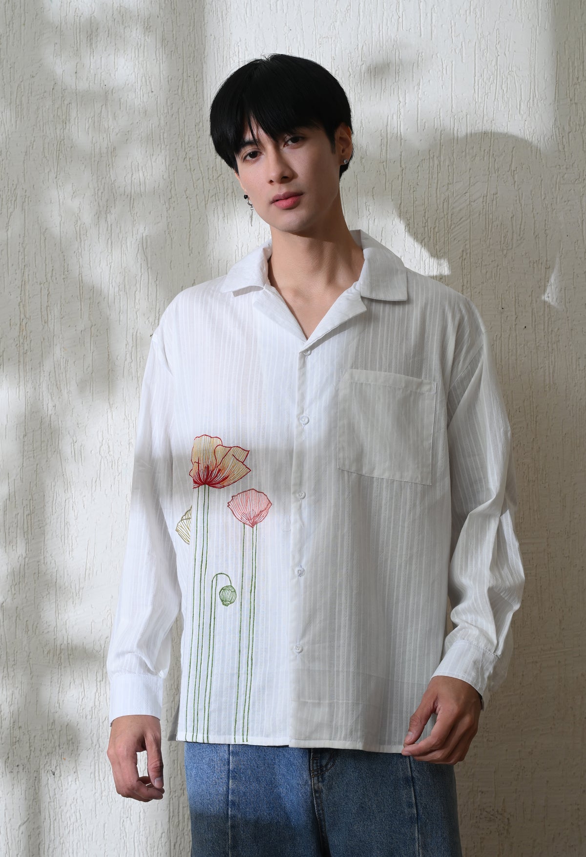 Men's Garden Bloom embroidered shirt in white – La Moon