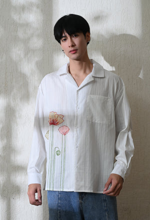 Men White Garden Bloom Embroidered Shirt