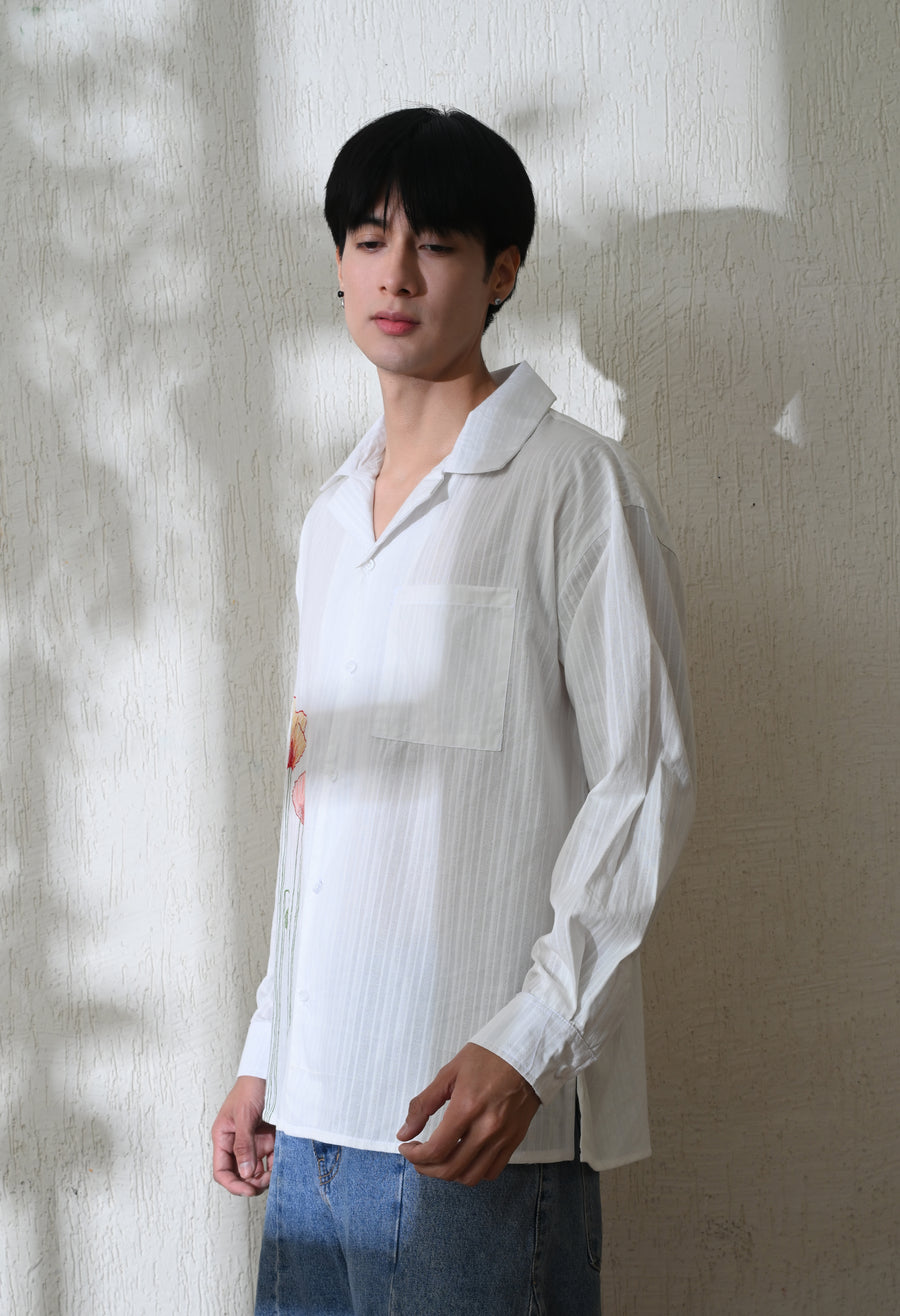 Men's Garden Bloom embroidered shirt in white – La Moon