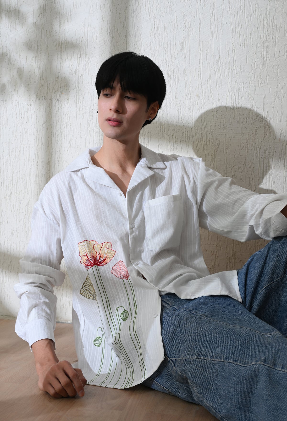 Men's Garden Bloom embroidered shirt in white – La Moon