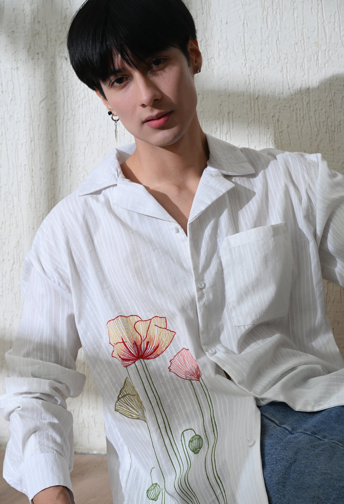 Men's Garden Bloom embroidered shirt in white – La Moon