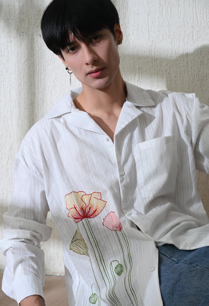 White Garden Bloom Embroidered Shirt