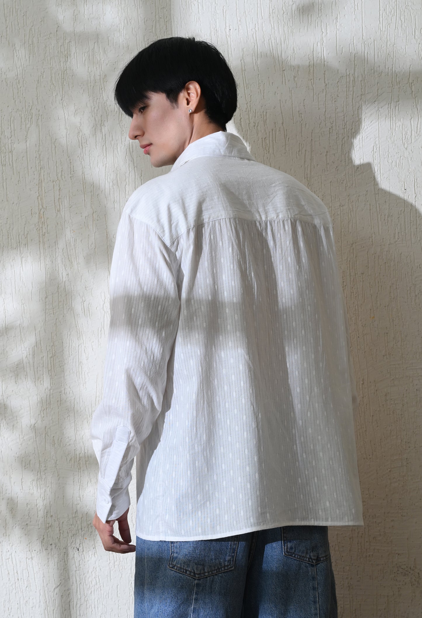 White Blue Blossom Embroidered Shirt