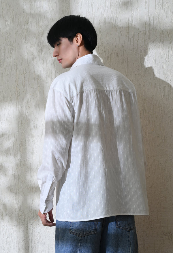 Men White Blue Blossom Embroidered Shirt alternate view
