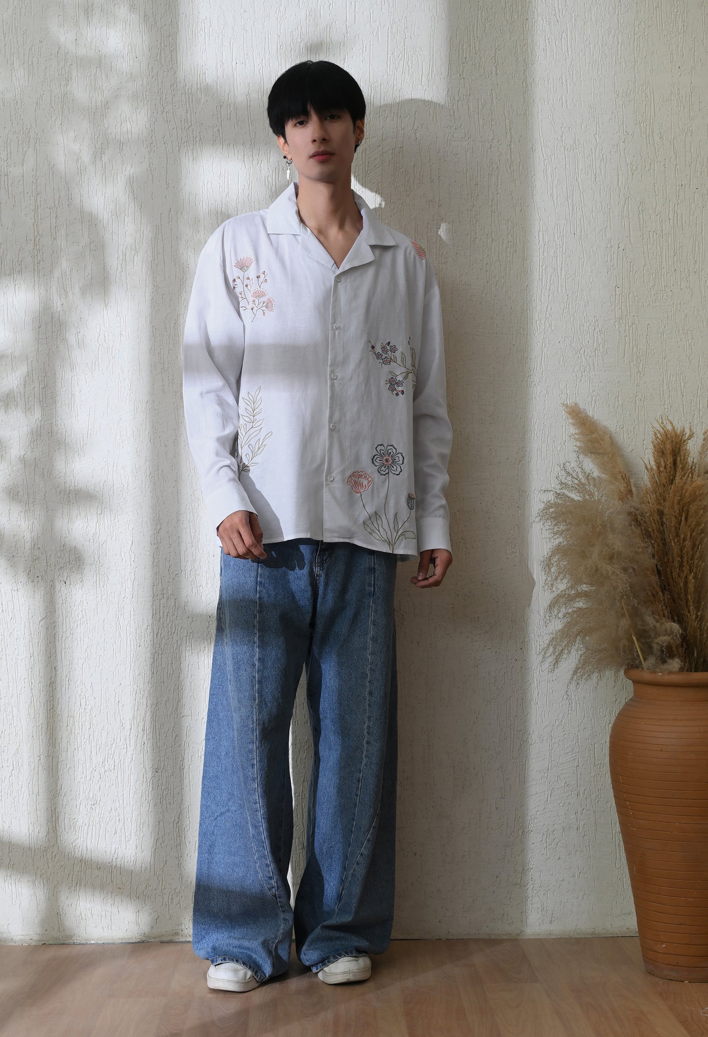 White Floral Whisper Embroidered Shirt