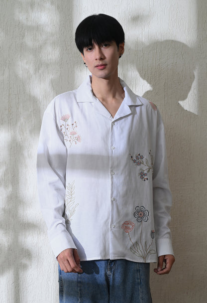 White Floral Whisper Embroidered Shirt
