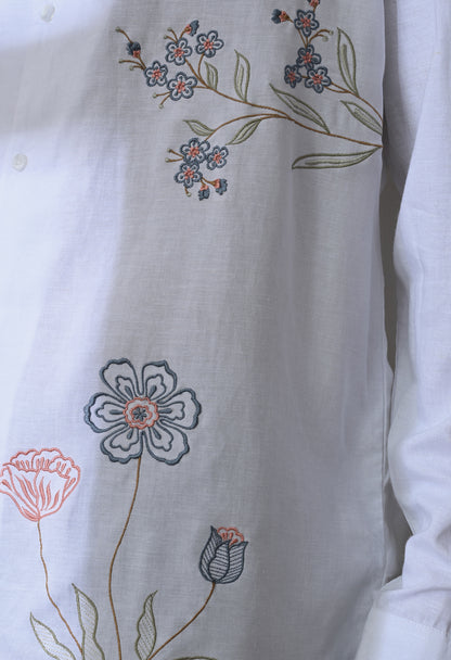 White Floral Whisper Embroidered Shirt