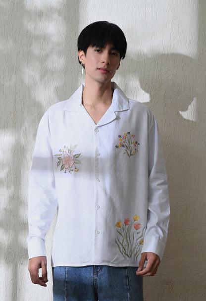 White Botanic Affair Embroidered Shirt