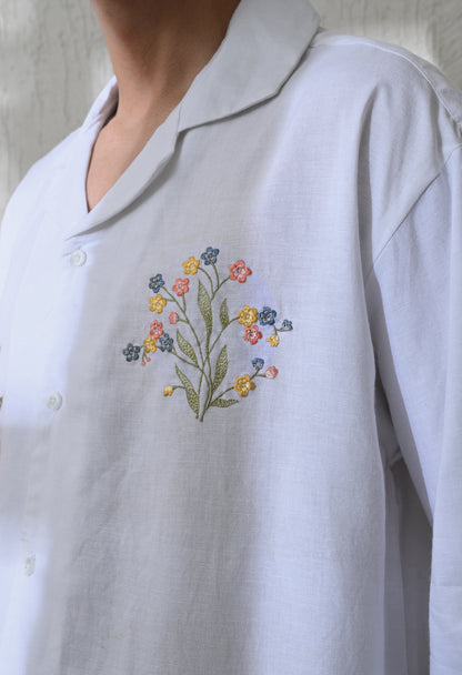 White Botanic Affair Embroidered Shirt