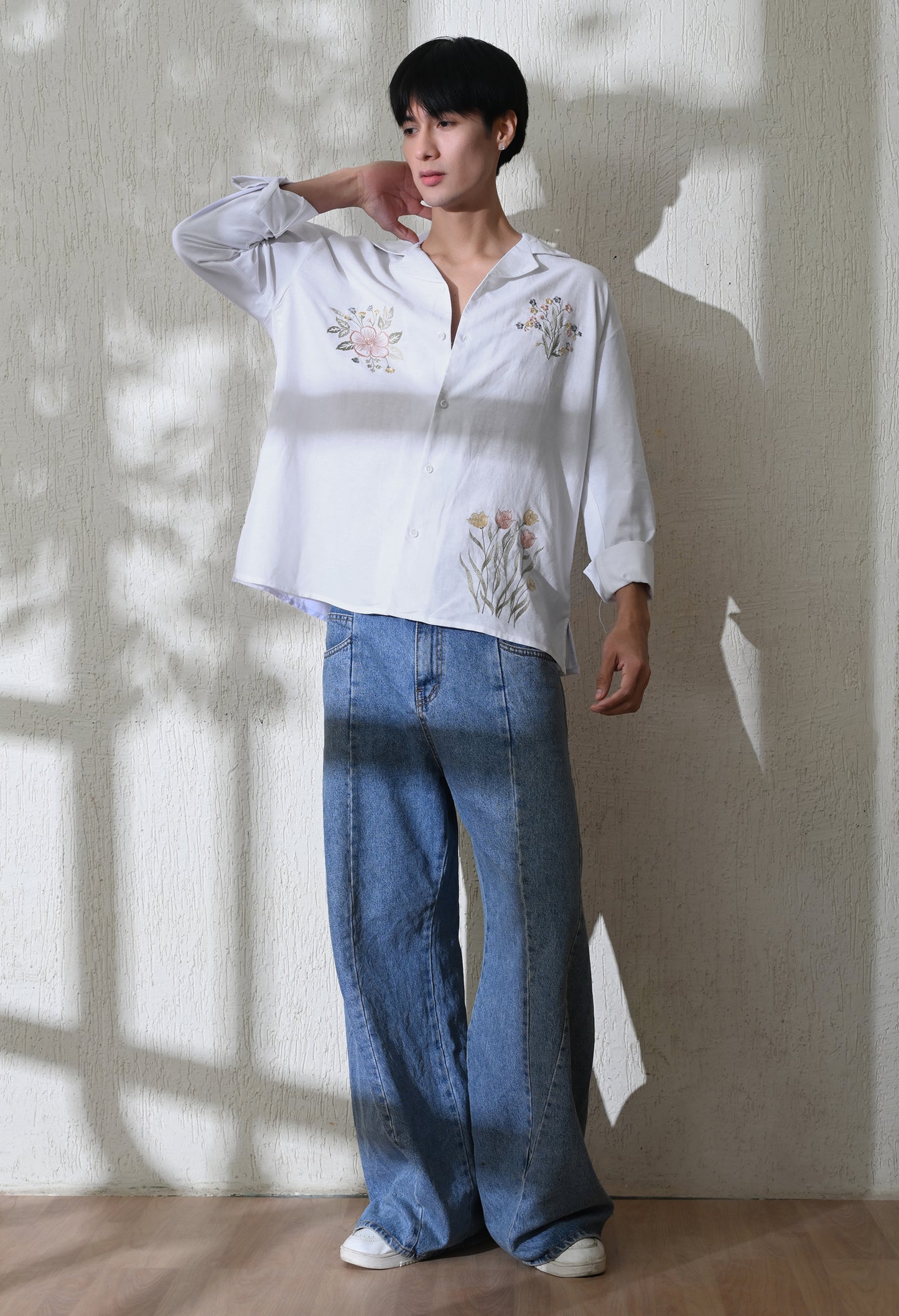 White Botanic Affair Embroidered Shirt