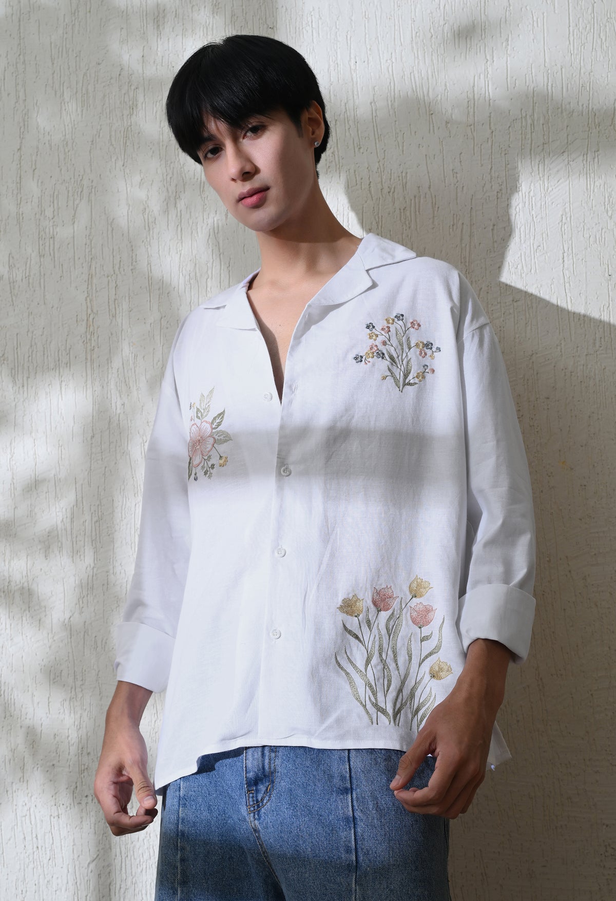 Men's Botanic Affair embroidered shirt in white – La Moon