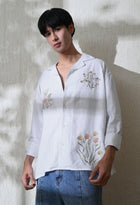 Men White Botanic Affair Embroidered Shirt