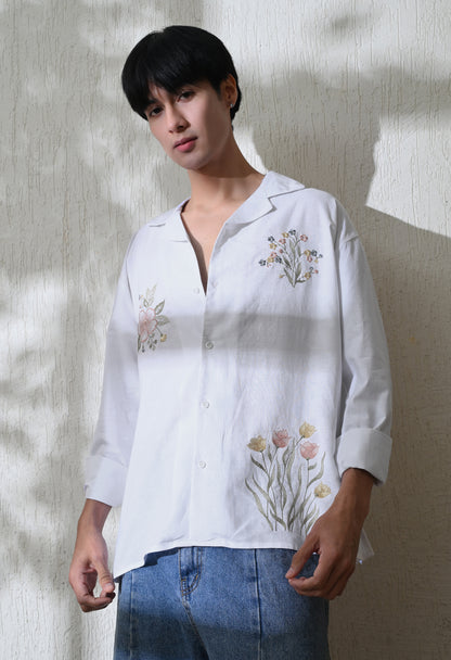 White Botanic Affair Embroidered Shirt