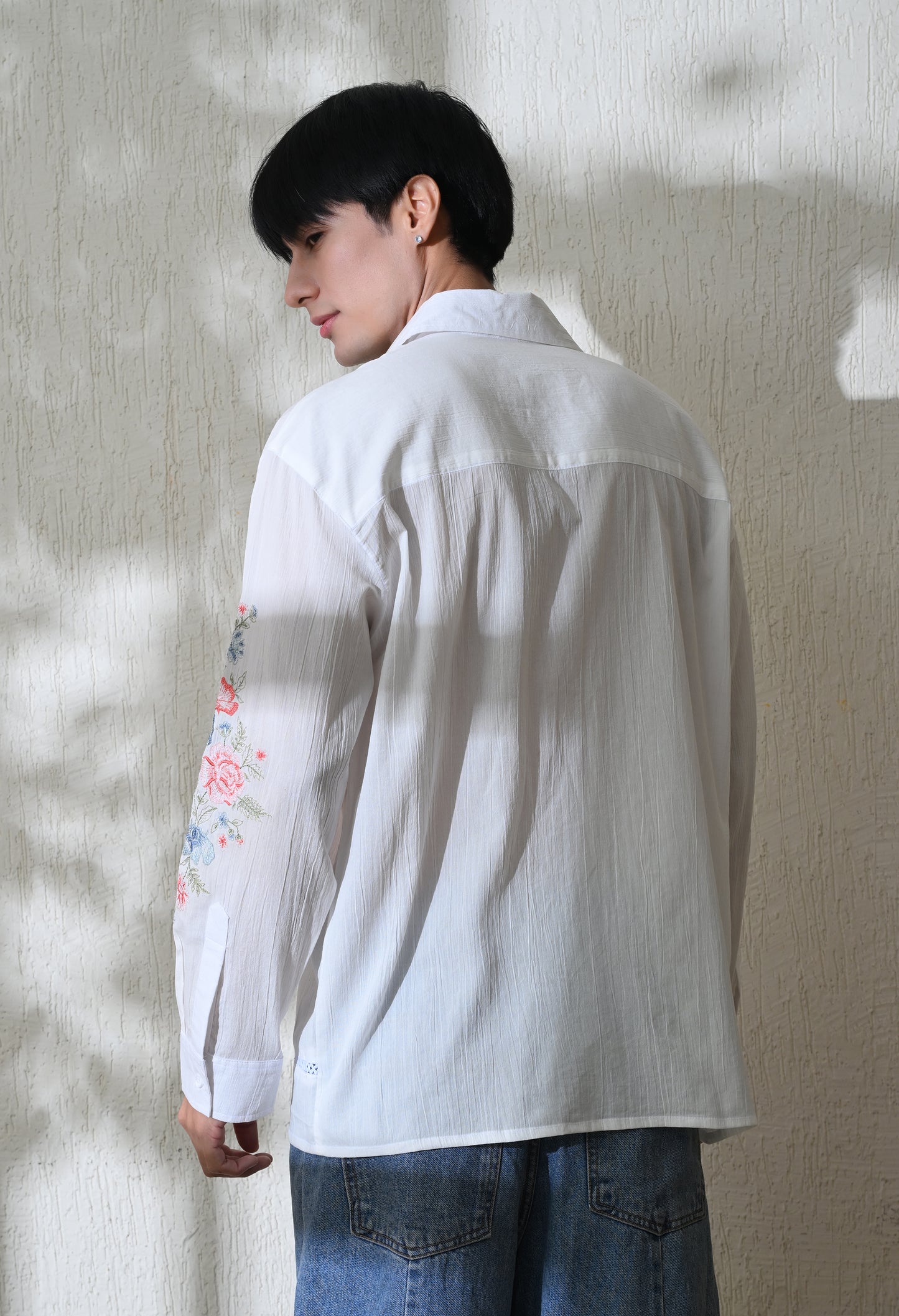 White Chintz Bloom Embroidered Shirt