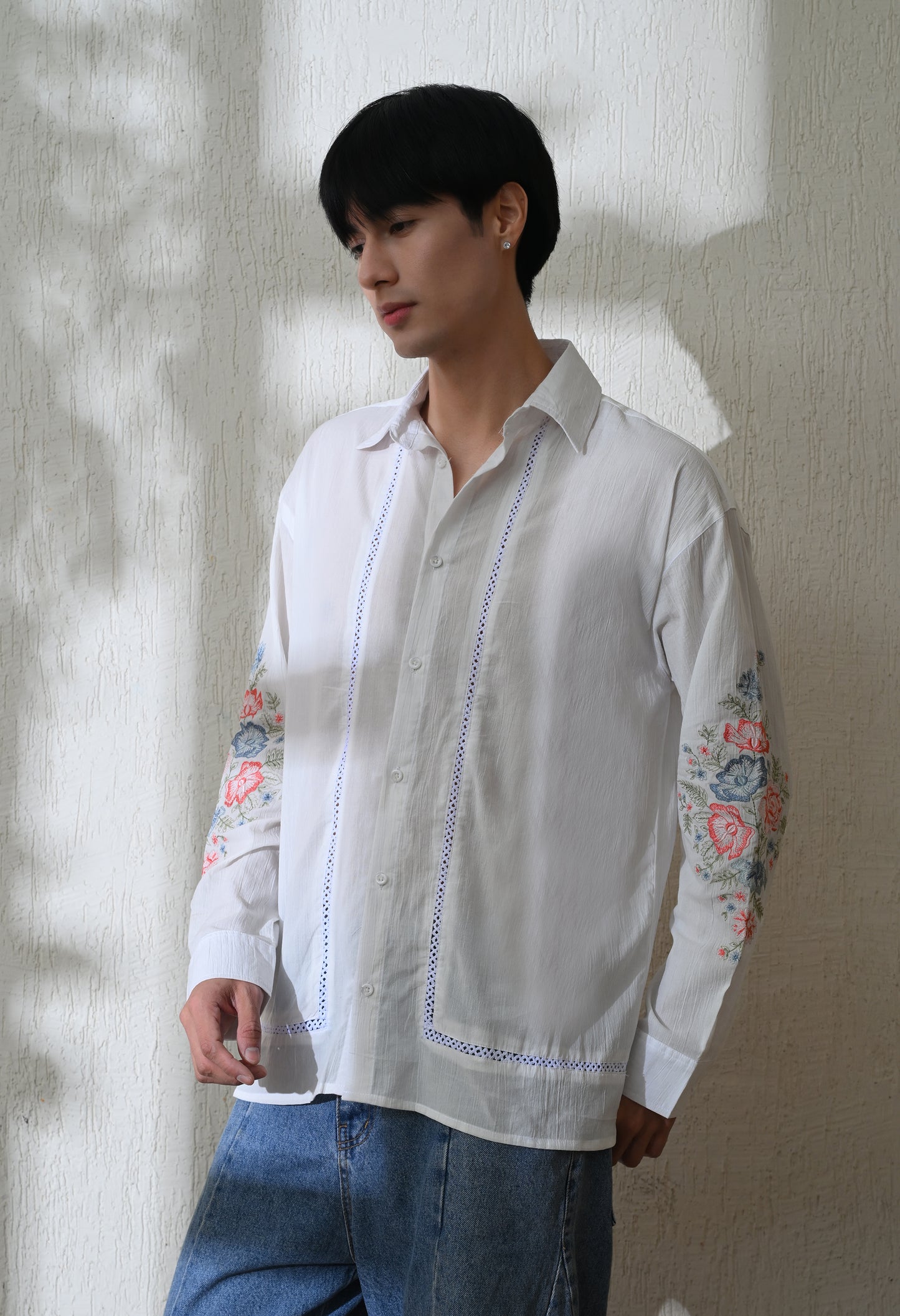 White Chintz Bloom Embroidered Shirt