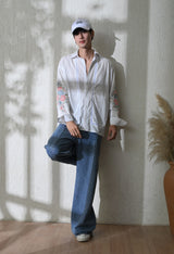 Men White Chintz Bloom Embroidered Shirt
