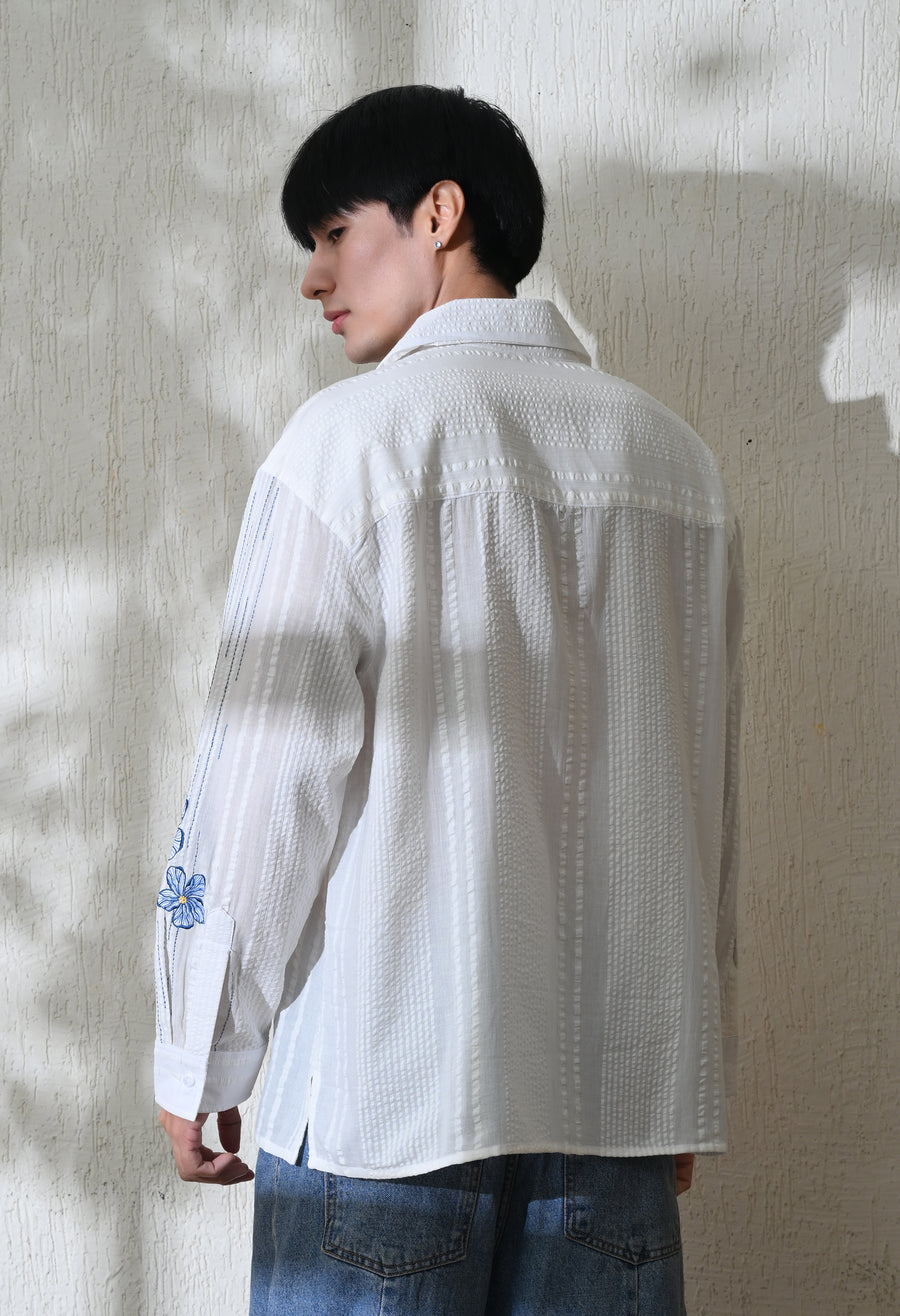 Men's Aqua Petals embroidered shirt in white – La Moon