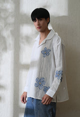 Men's Aqua Petals embroidered shirt in white – La Moon